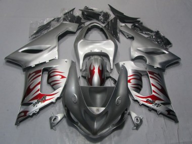 Argent Rouge Flamme Ninja Carénage ZX6R 05-06
