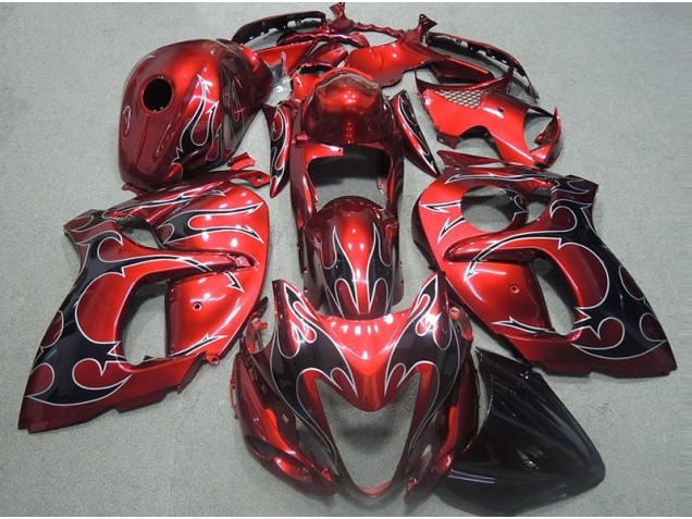 Rouge avec Noir Flamme Carénage GSXR 1300 Hayabusa 96-07 Rouge avec Noir Flamme Carénage GSXR 1300 Hayabusa 96-07